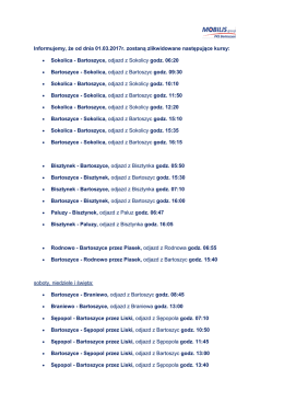 Bartoszyce, odjazd z Sokolicy godz.