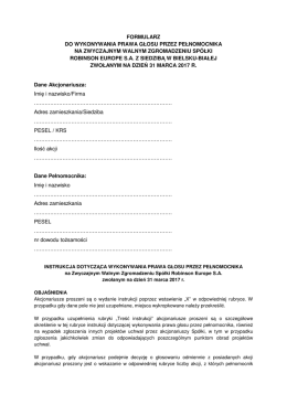 formularz do wykonywania prawa głosu przez