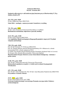 Seminaria ISEZ PAN Styczeń - Instytut Systematyki i Ewolucji