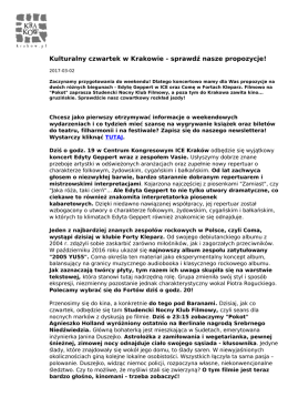 Kulturalny czwartek w Krakowie