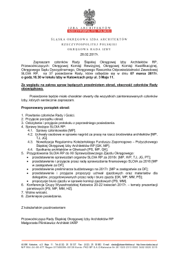 28.02.2017r. Zapraszam członk&oacute;w Rady Śląskiej Okręgowej Izby