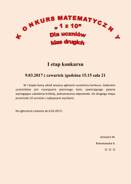 I etap konkursu 9.03.2017 ( czwartek )godzina 15.15 sala 21