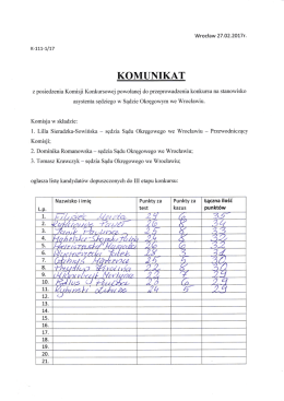 Komunikat z posiedzenia komisji konkursowej powołanej do