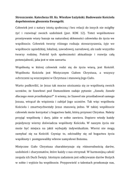 Streszczenie. Katecheza III. Ks. Wiesław Łużyński. Budowanie