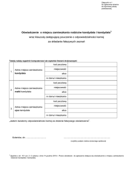 Oświadczenie o miejscu zamieszkania rodziców kandydata i