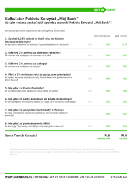 Kalkulator Pakietu Korzyści "Mój Bank"