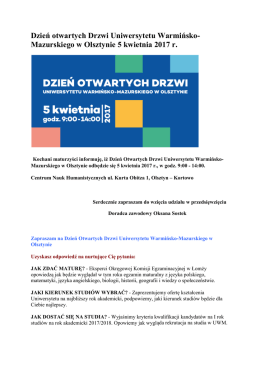 Dzień Otwartych Drzwi Uniwersytetu Warmińsko