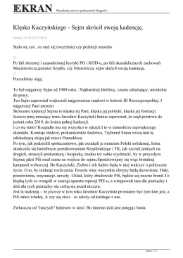 Klęska Kaczyńskiego - Sejm skrócił swoją kadencję.