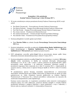 1 Komunikat z 346. posiedzenia Komisji Nadzoru