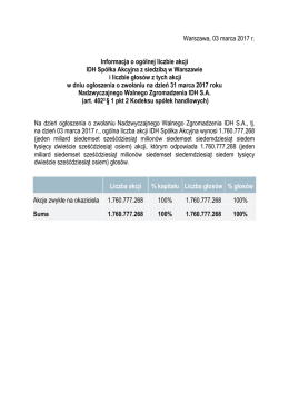 Warszawa, 03 marca 2017 r. Informacja o ogólnej