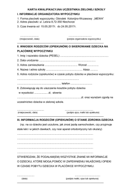 KARTA KWALIFIKACYJNA UCZESTNIKA WYPOCZYNKU