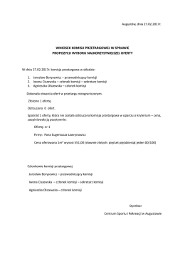 wniosek komisji przetargowej w sprawie propozycji wyboru