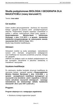 Studia podyplomowe BIOLOGIA I GEOGRAFIA DLA NAUCZYCI