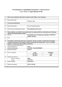 Powiadomienie o transakcji/transakcjach*, o którym