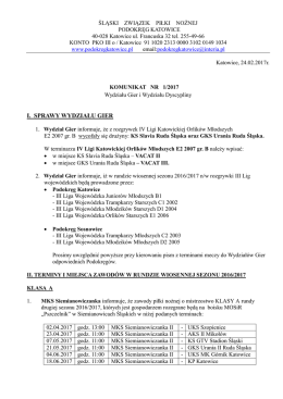 Komunikat nr 1/2017 Wydziału Gier i Wydziału