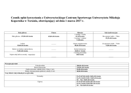 Cennik opłat korzystania z Uniwersyteckiego Centrum Sportowego