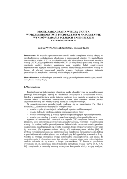 Model zarządzania wiedzą ukrytą w przedsiębiorstwie