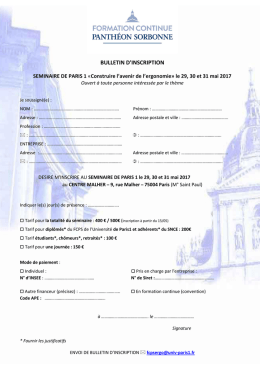 bulletin d`inscription - Universit&eacute; Paris 1 Panth&eacute;on
