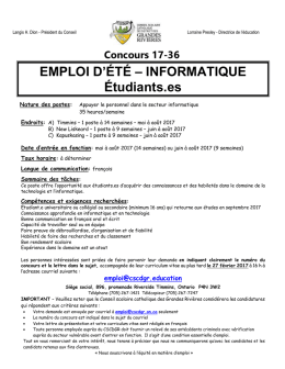 EMPLOI D`ÉTÉ – INFORMATIQUE Étudiants.es