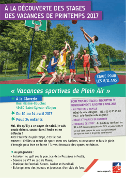 Stages pendant les vacances de printemps 2017
