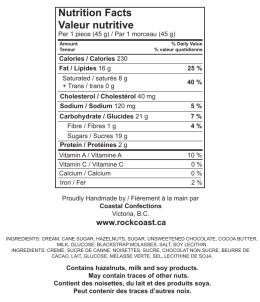 Hazelnut Nutritional Lable