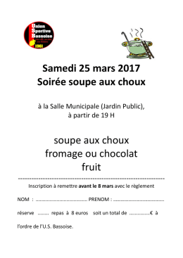 Samedi 25 mars 2017 Soirée soupe aux choux