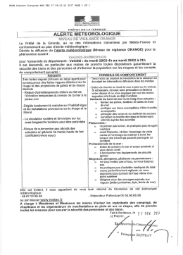 Alerte m&eacute;t&eacute;orologique du 28 f&eacute;vrier 2016