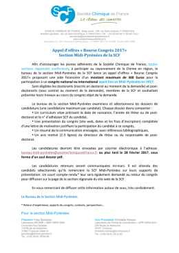 Appel d`offres &laquo; Bourse Congr&egrave;s 2017&raquo; Section Midi