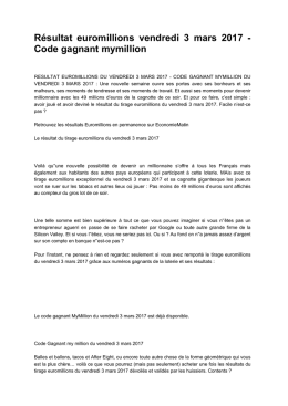 R&eacute;sultat euromillions vendredi 3 mars 2017