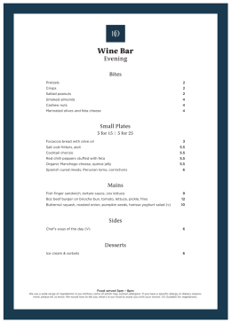 Wine Bar evening menu