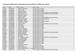 liste des &eacute;tudiants non immatricul&eacute;s (Rejets)