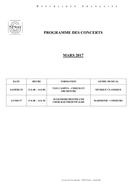 PROGRAMME DES CONCERTS MARS 2017