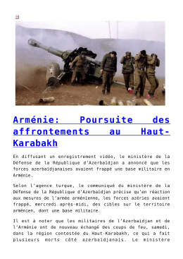 Arm&eacute;nie: Poursuite des affrontements au Haut