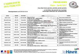 Planning Carrefour des Parents mars et avril 2017