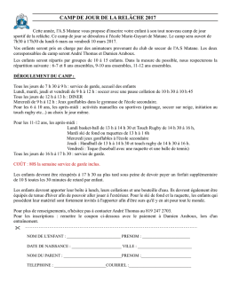 camp de jour de la rel&acirc;che 2017