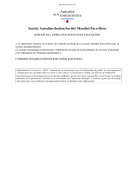 Société Autodistribution/Société Mondial Pare-Brise