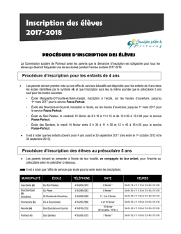 Dates d`inscription des &eacute;l&egrave;ves - 2017-2018