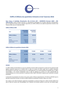 Chiffre d`affaires du quatrième trimestre et de l`exercice