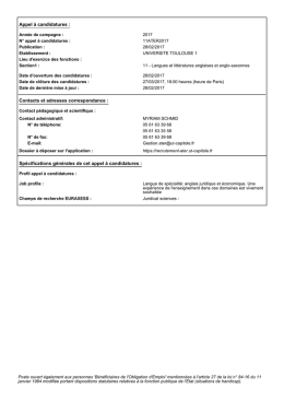 Appel à candidatures : Contacts et adresses correspondance