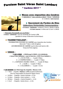 Messe avec imposition des Cendres Sacrement du Pardon de Dieu