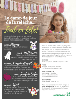 programmation du camp de jour de la relâche