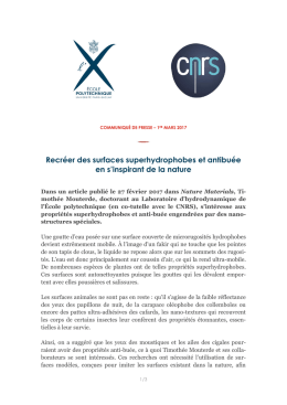 COMMUNIQU&Eacute; DE PRESSE