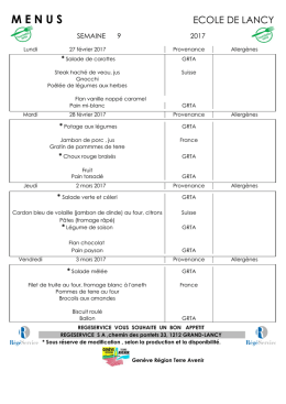 Menus des restaurants scolaires