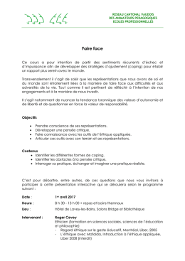 Atelier 2 : faire face - Animateurs Pédagogiques Vaudois