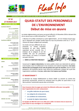 QUASI-STATUT DES PERSONNELS DE L`ENVIRONNEMENT
