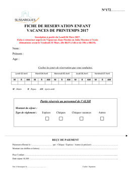 Fiche de r&eacute;servation Printemps 2017