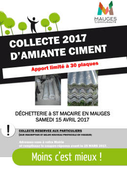 DÉCHETTERIE à ST MACAIRE EN MAUGES SAMEDI 15 AVRIL 2017