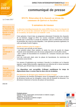 communiqu&eacute; de presse - DIR Ouest - Minist&egrave;re de l`Environnement