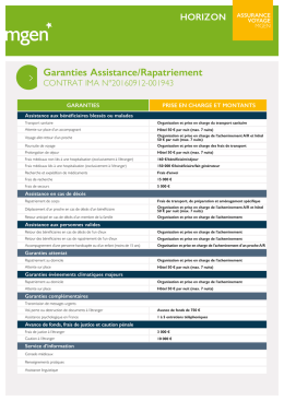 Tableau des garanties ASSURANCE VOYAGE HORIZON
