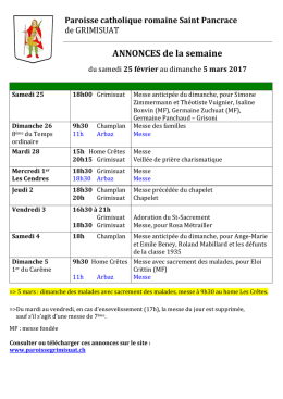 ANNONCES de la semaine - Paroisse de Grimisuat